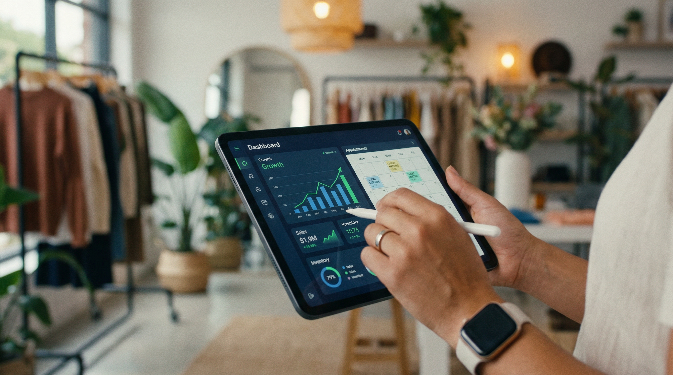 Business owner using tablet for management